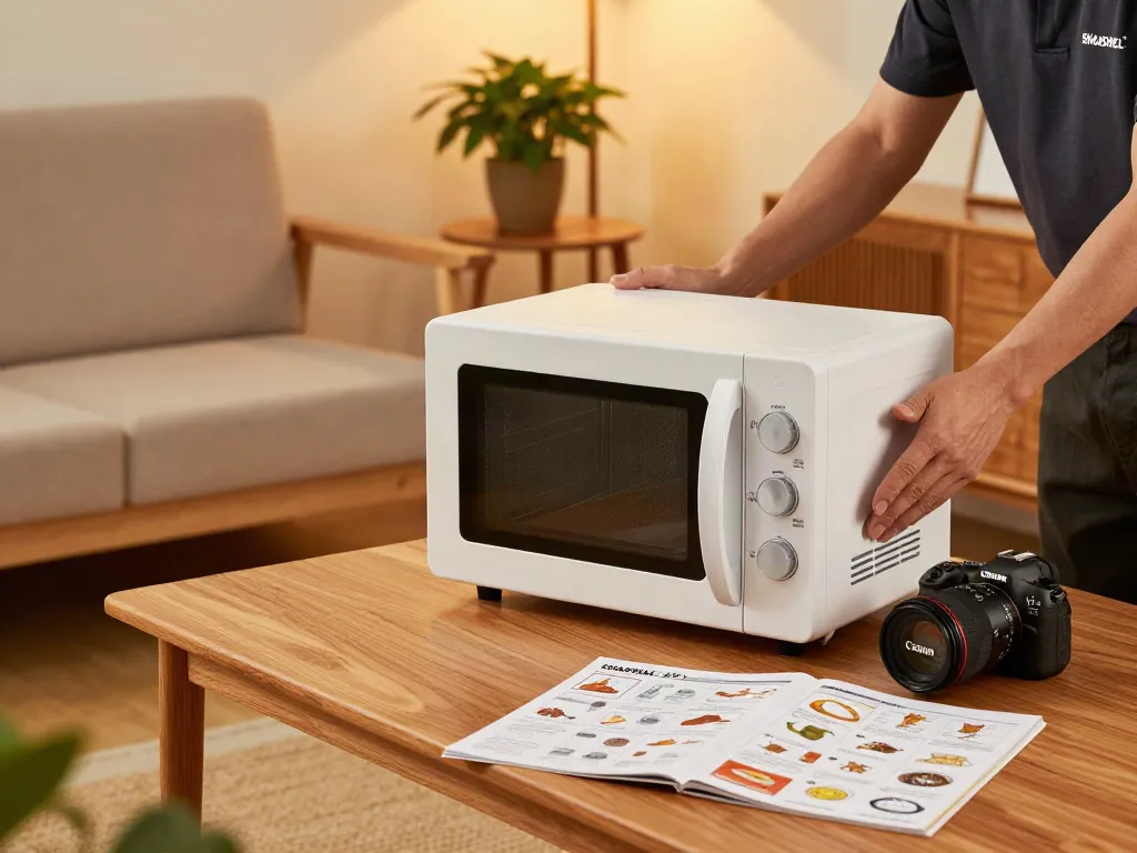 SHASHEL® microwave device eliminating woodworms in a cozy living room.